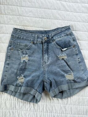 Light Blue Distressed Denim Shorts